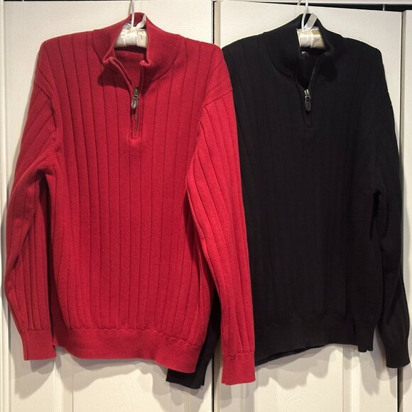 JOS.A.BANK MEN'S 1/4-ZIP PULLOVER SWEATER:PRE-OWNED BLACK or DEEP RED LARGE - Picture 1 of 16